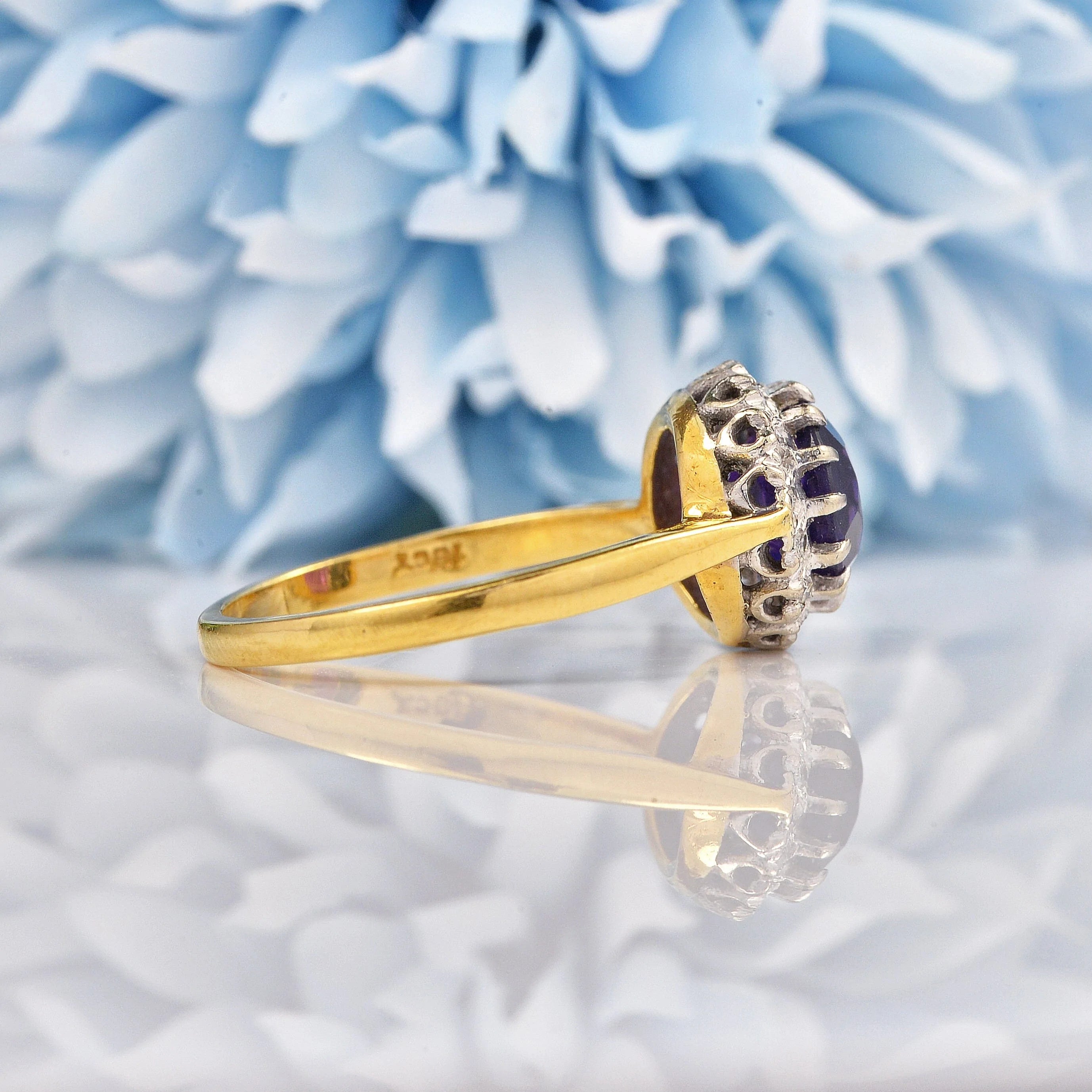 Ellibelle Jewellery Vintage Amethyst & Diamond 18ct Gold Cluster Ring