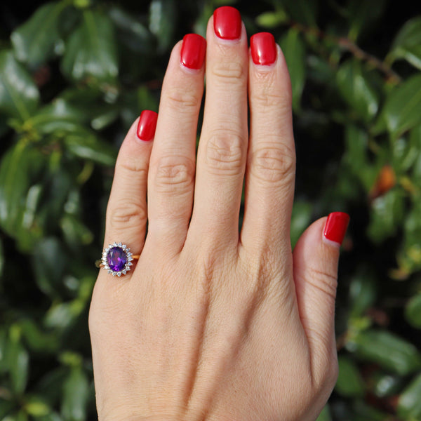 Ellibelle Jewellery Vintage Amethyst & Diamond 18ct Gold Cluster Ring
