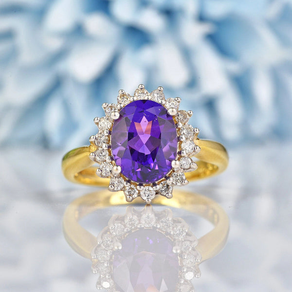 Ellibelle Jewellery Vintage Amethyst & Diamond 18ct Gold Cluster Ring