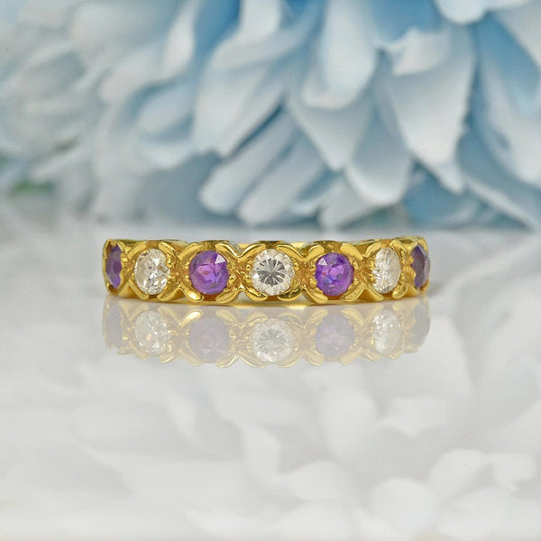 Ellibelle Jewellery VINTAGE AMETHYST & DIAMOND 18CT GOLD HALF ETERNITY RING