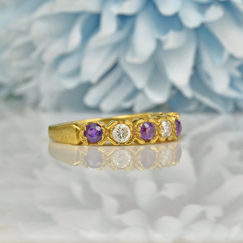 Ellibelle Jewellery VINTAGE AMETHYST & DIAMOND 18CT GOLD HALF ETERNITY RING