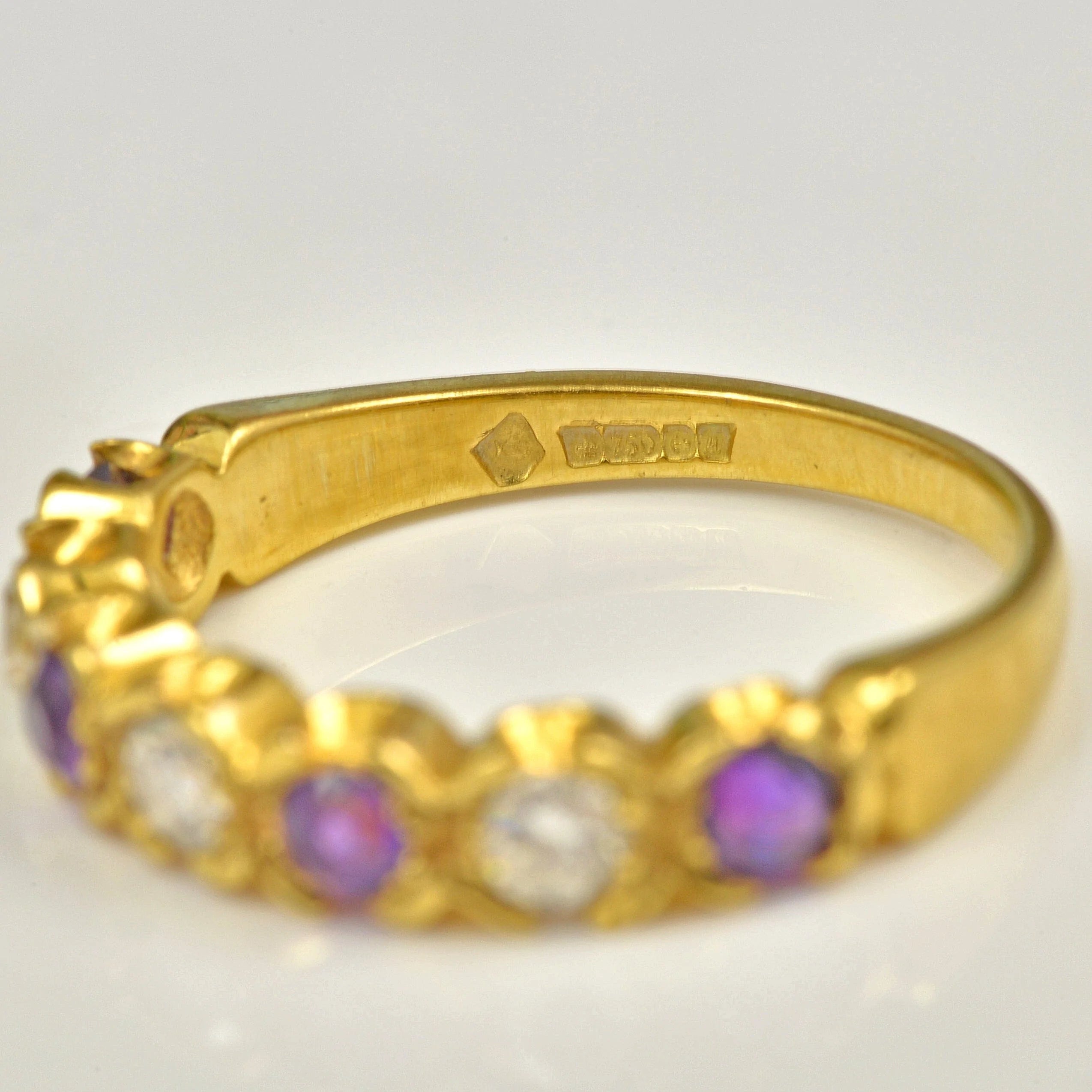 Ellibelle Jewellery VINTAGE AMETHYST & DIAMOND 18CT GOLD HALF ETERNITY RING