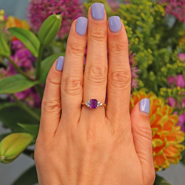 Ellibelle Jewellery Vintage Amethyst & Diamond 18ct Yellow Gold Ring