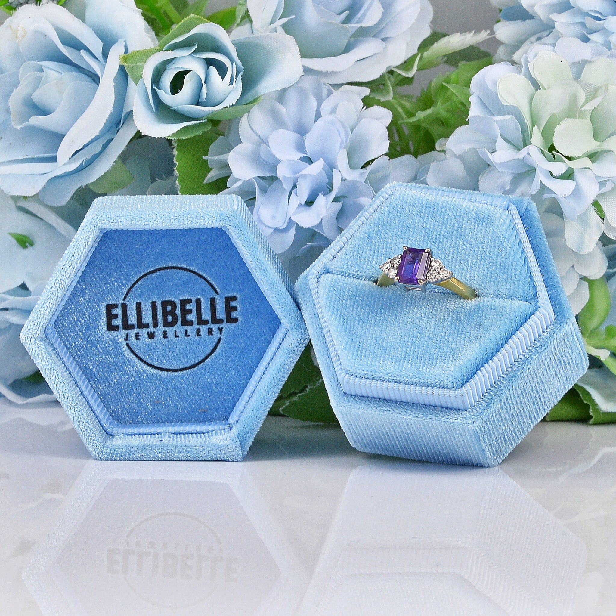 Ellibelle Jewellery Vintage Amethyst & Diamond 18ct Yellow Gold Ring