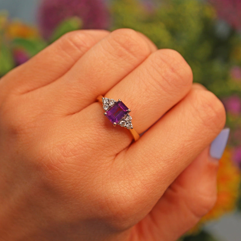 Ellibelle Jewellery Vintage Amethyst & Diamond 18ct Yellow Gold Ring