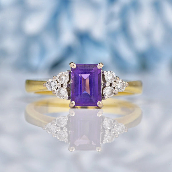 Ellibelle Jewellery Vintage Amethyst & Diamond 18ct Yellow Gold Ring