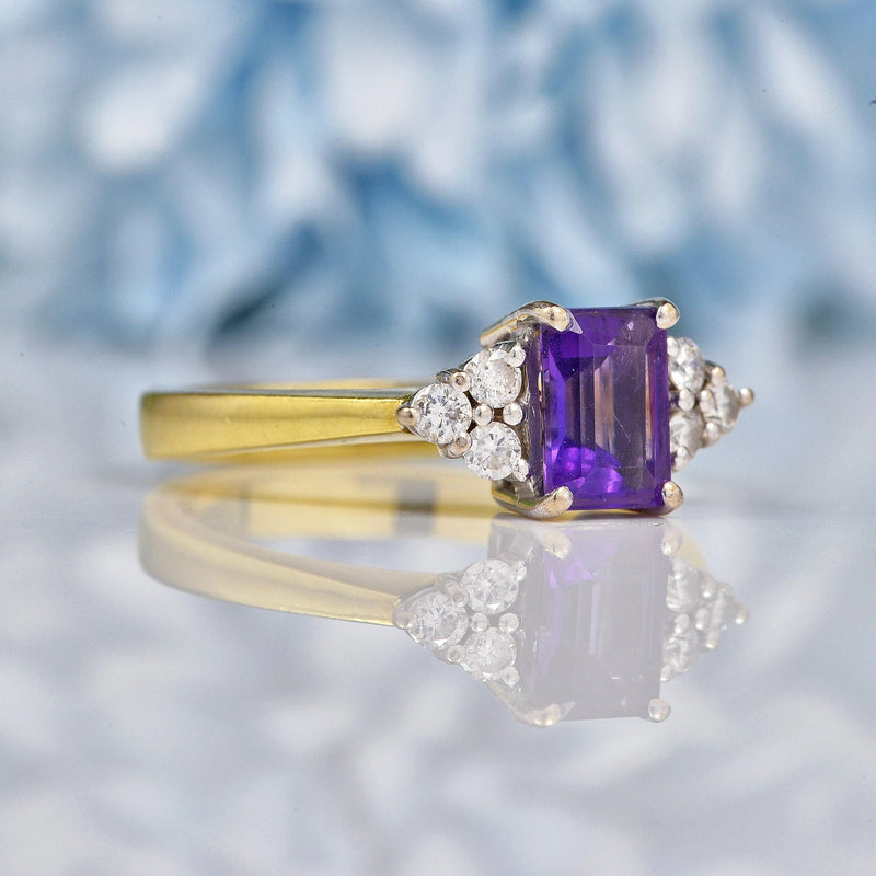 Ellibelle Jewellery Vintage Amethyst & Diamond 18ct Yellow Gold Ring