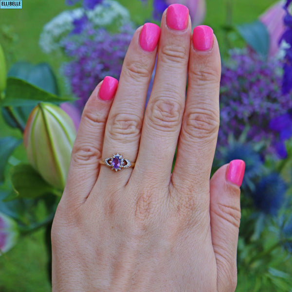 VINTAGE AMETHYST & DIAMOND 9CT GOLD CLUSTER RING