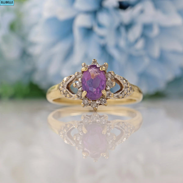 VINTAGE AMETHYST & DIAMOND 9CT GOLD CLUSTER RING