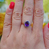 Ellibelle Jewellery VINTAGE AMETHYST & DIAMOND 9CT GOLD HALO RING