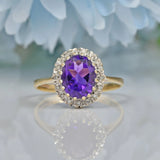 Vintage Amethyst & Diamond 9ct Gold Halo Ring
