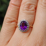 Vintage Amethyst & Diamond 9ct Gold Halo Ring