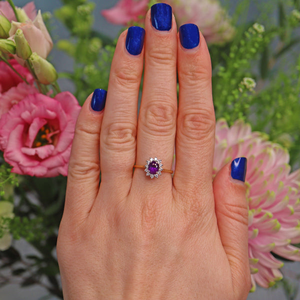 Ellibelle Jewellery Vintage Amethyst & Diamond Cluster Ring