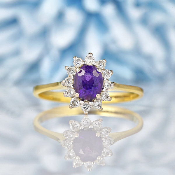 Ellibelle Jewellery Vintage Amethyst & Diamond Cluster Ring