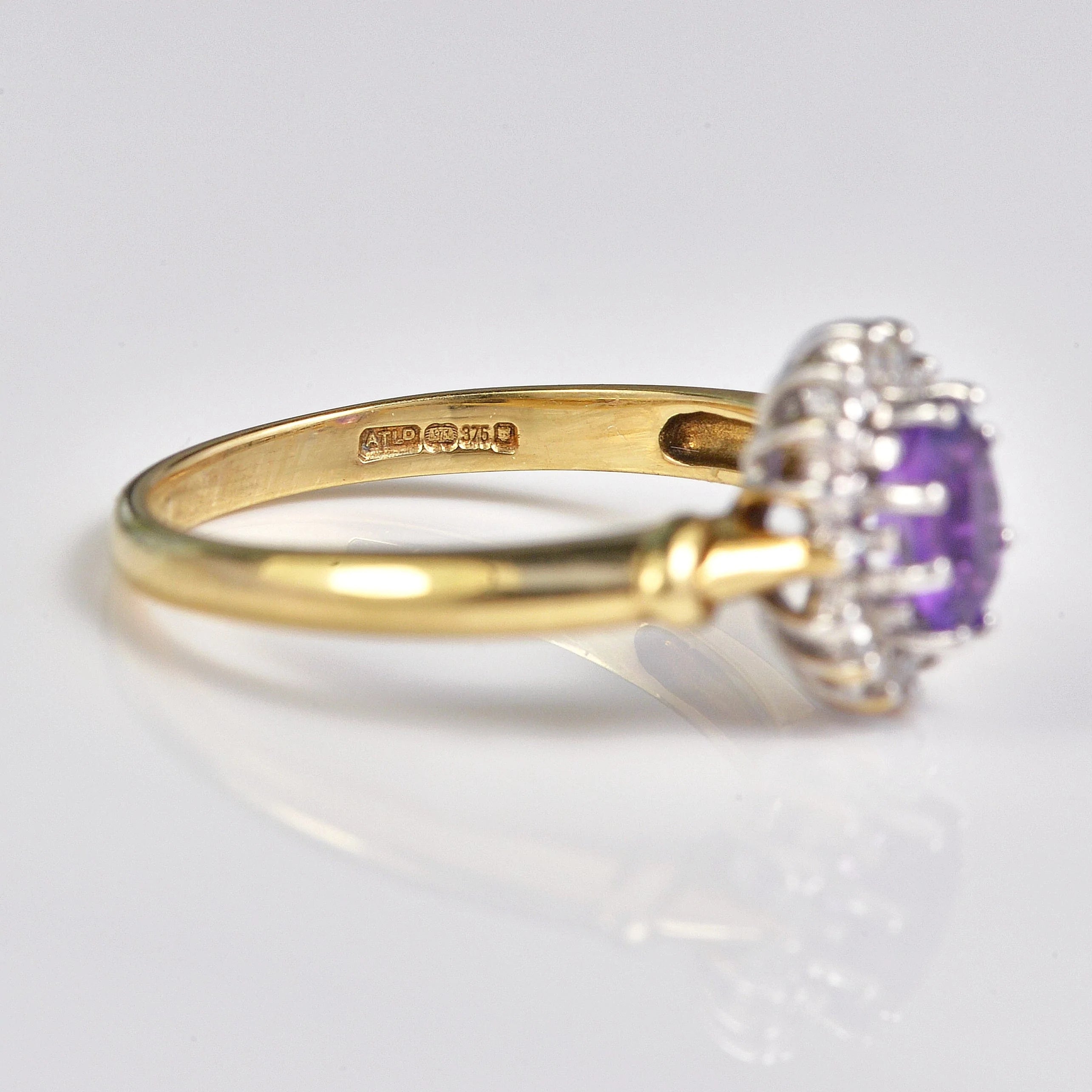 Ellibelle Jewellery Vintage Amethyst & Diamond Gold Cluster Ring