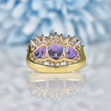 Ellibelle Jewellery Vintage Amethyst & Diamond Gold Triple Cluster Ring