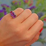 Ellibelle Jewellery Vintage Amethyst & Diamond Gold Triple Cluster Ring