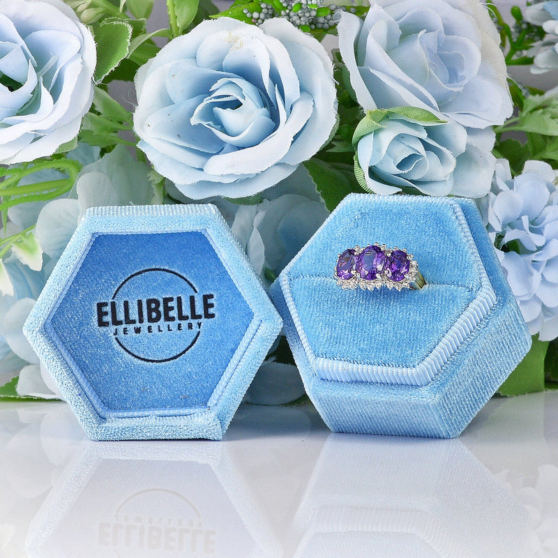 Ellibelle Jewellery Vintage Amethyst & Diamond Gold Triple Cluster Ring