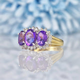 Ellibelle Jewellery Vintage Amethyst & Diamond Gold Triple Cluster Ring