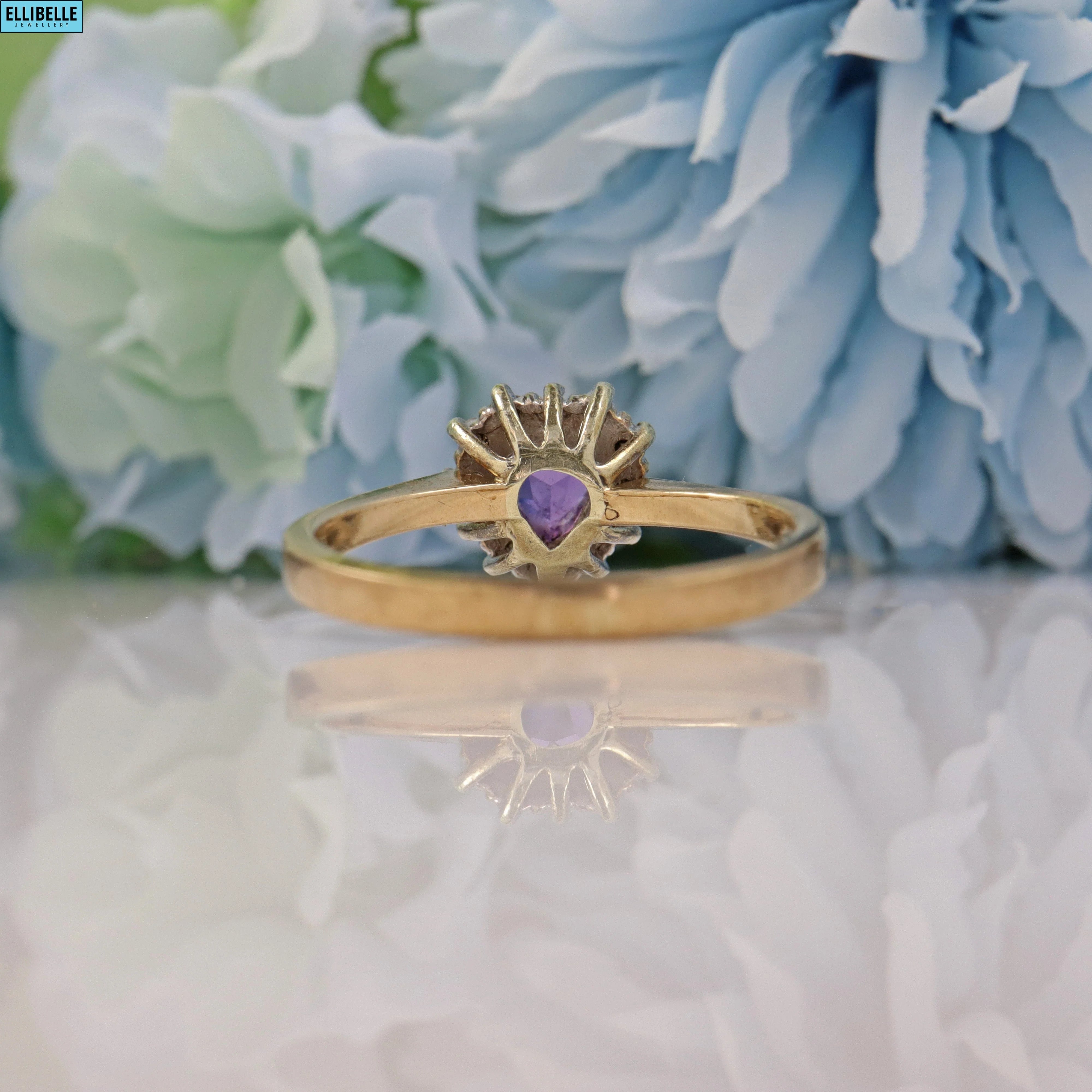 VINTAGE AMETHYST & DIAMOND HEART 9CT GOLD CLUSTER RING