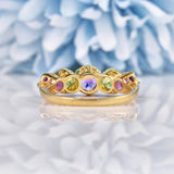 Ellibelle Jewellery Vintage Amethyst & Peridot 9ct Gold Suffragette Style Ring