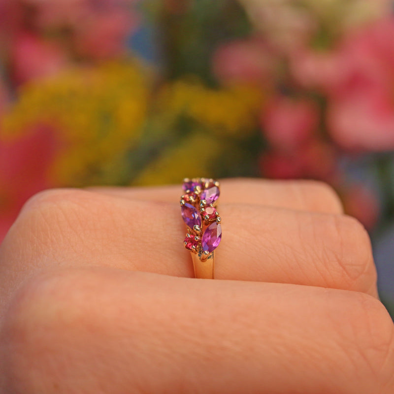 Ellibelle Jewellery Vintage Amethyst & Ruby 9ct Gold Cluster Ring