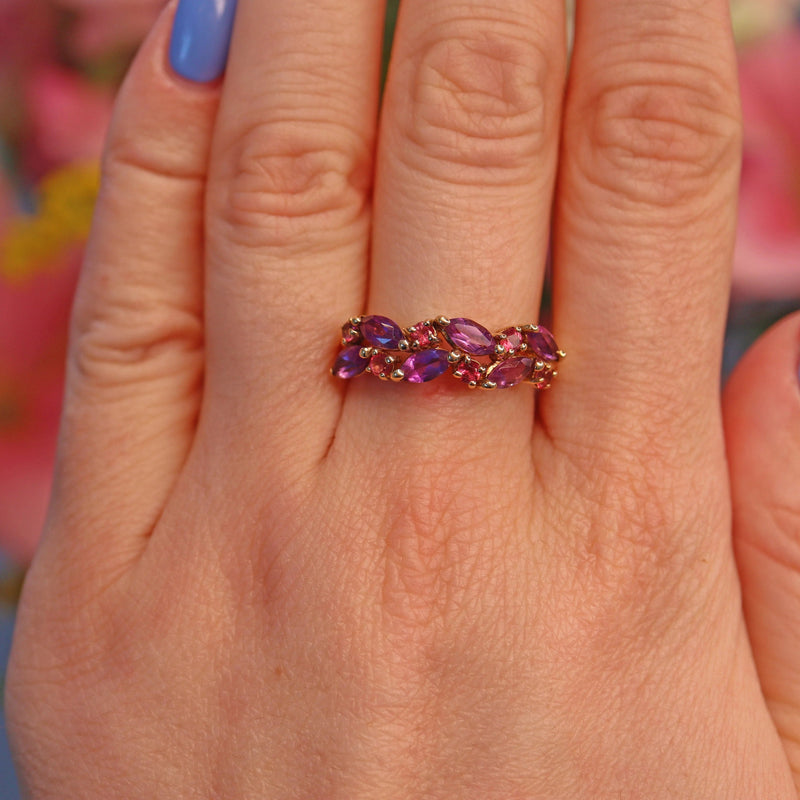 Ellibelle Jewellery Vintage Amethyst & Ruby 9ct Gold Cluster Ring