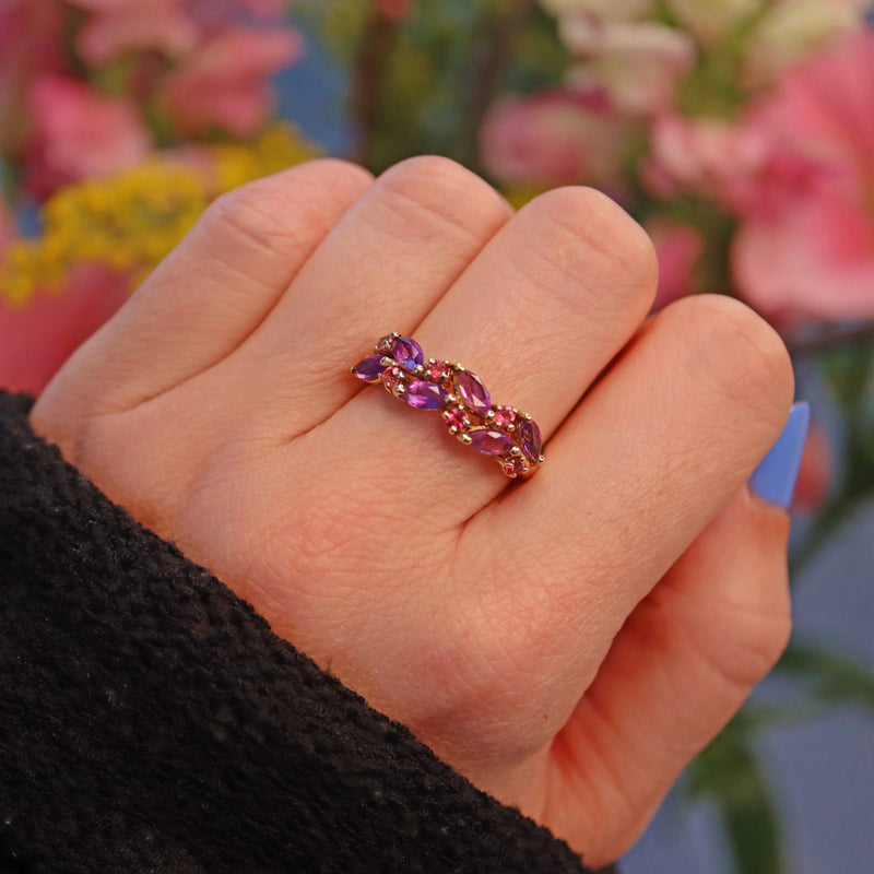 Ellibelle Jewellery Vintage Amethyst & Ruby 9ct Gold Cluster Ring