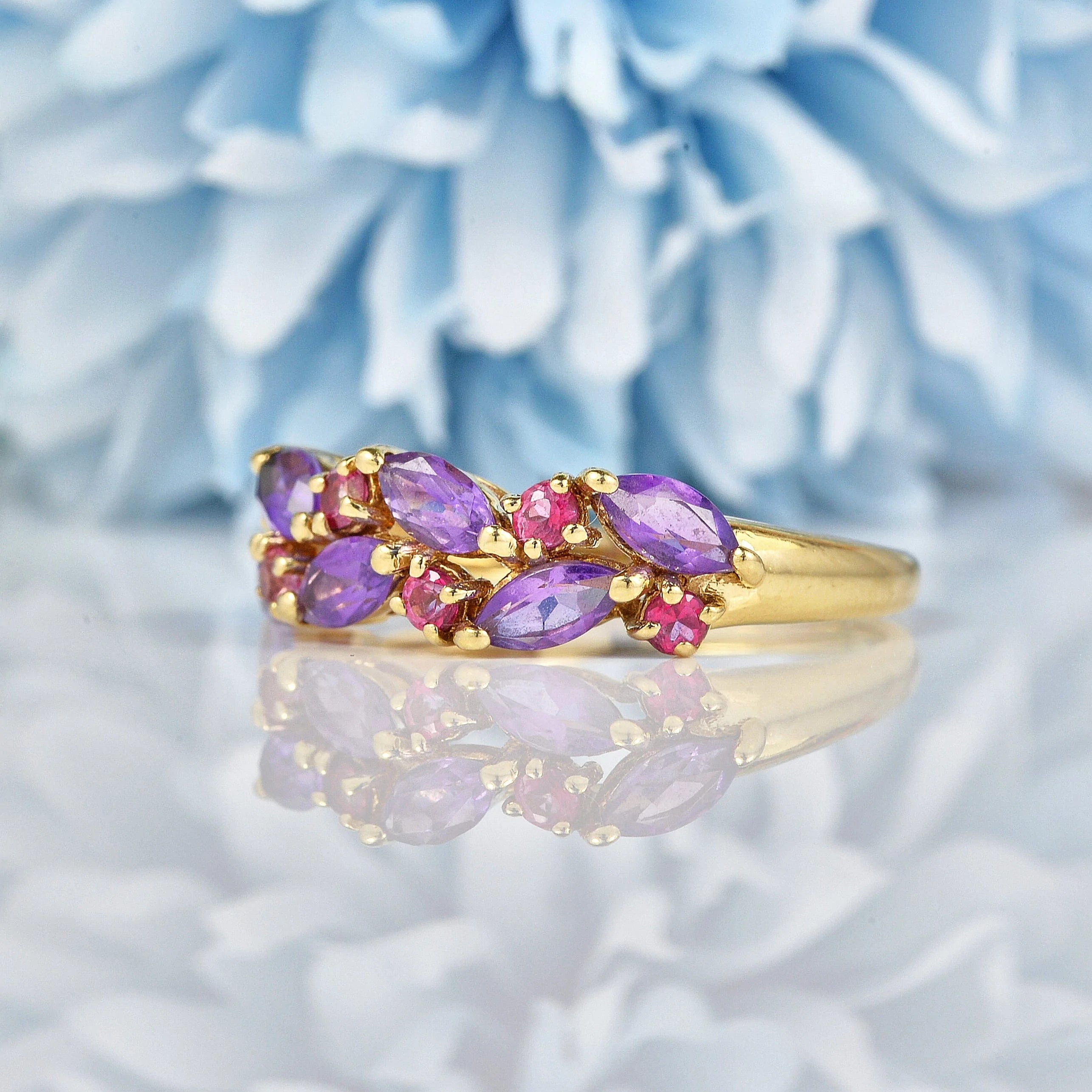 Ellibelle Jewellery Vintage Amethyst & Ruby 9ct Gold Cluster Ring