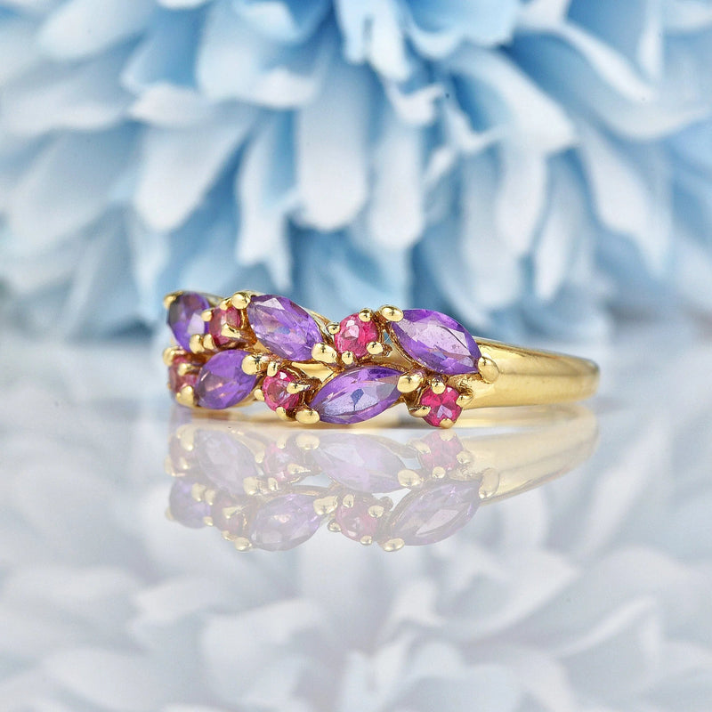 Ellibelle Jewellery Vintage Amethyst & Ruby 9ct Gold Cluster Ring