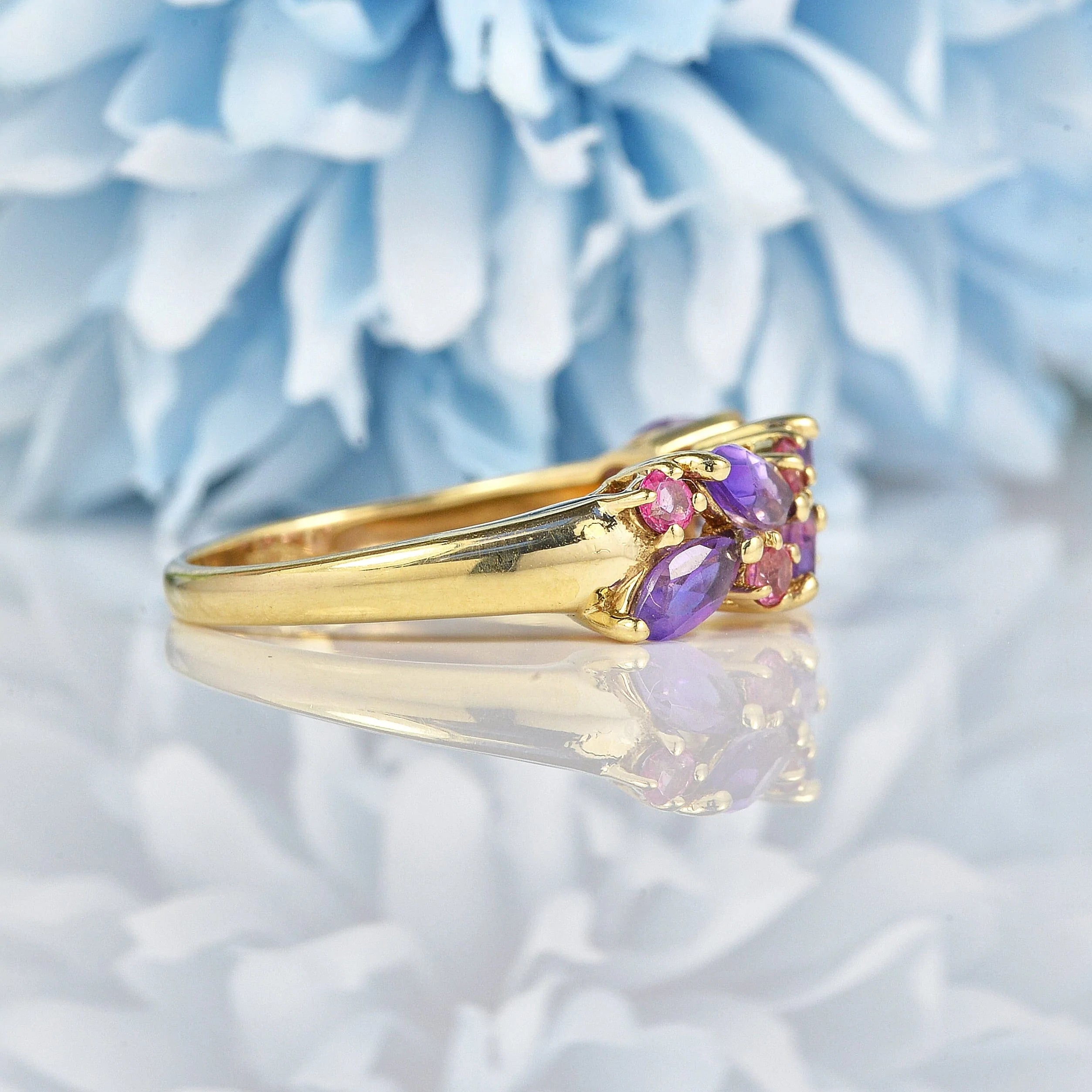Ellibelle Jewellery Vintage Amethyst & Ruby 9ct Gold Cluster Ring
