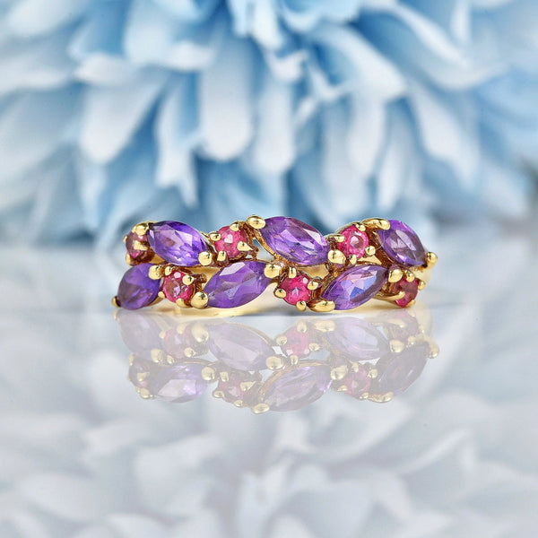 Ellibelle Jewellery Vintage Amethyst & Ruby 9ct Gold Cluster Ring