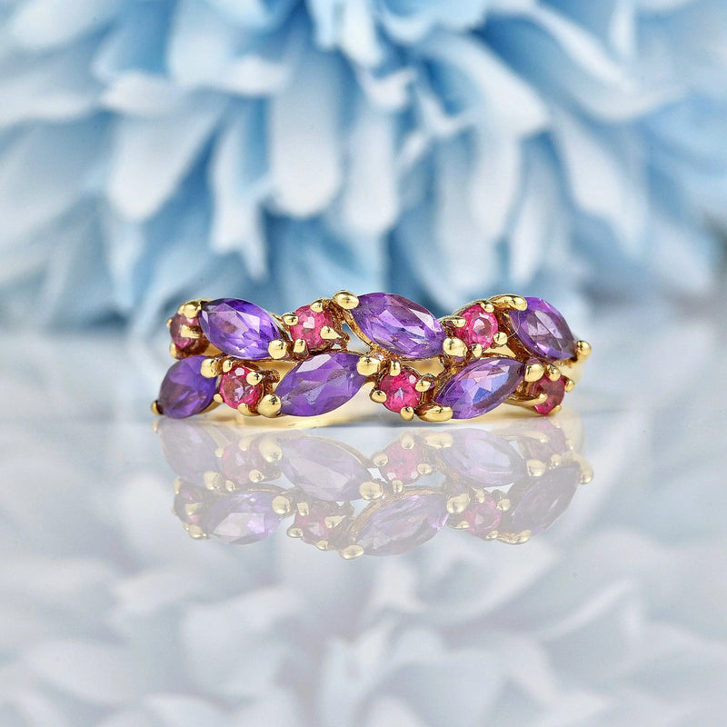 Ellibelle Jewellery Vintage Amethyst & Ruby 9ct Gold Cluster Ring