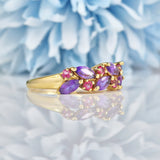 Ellibelle Jewellery Vintage Amethyst & Ruby 9ct Gold Cluster Ring