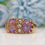 Vintage Amethyst & White Crystal 9ct Gold Dress Ring - 1973