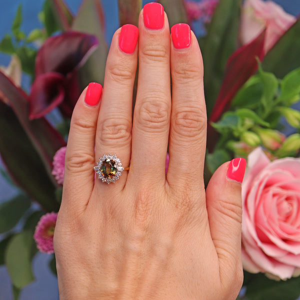 Ellibelle Jewellery Vintage Andalusite & Diamond 18ct Gold Cluster Ring