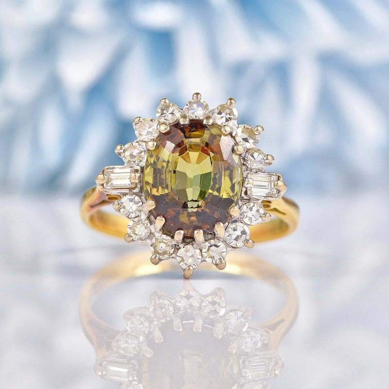 Ellibelle Jewellery Vintage Andalusite & Diamond 18ct Gold Cluster Ring