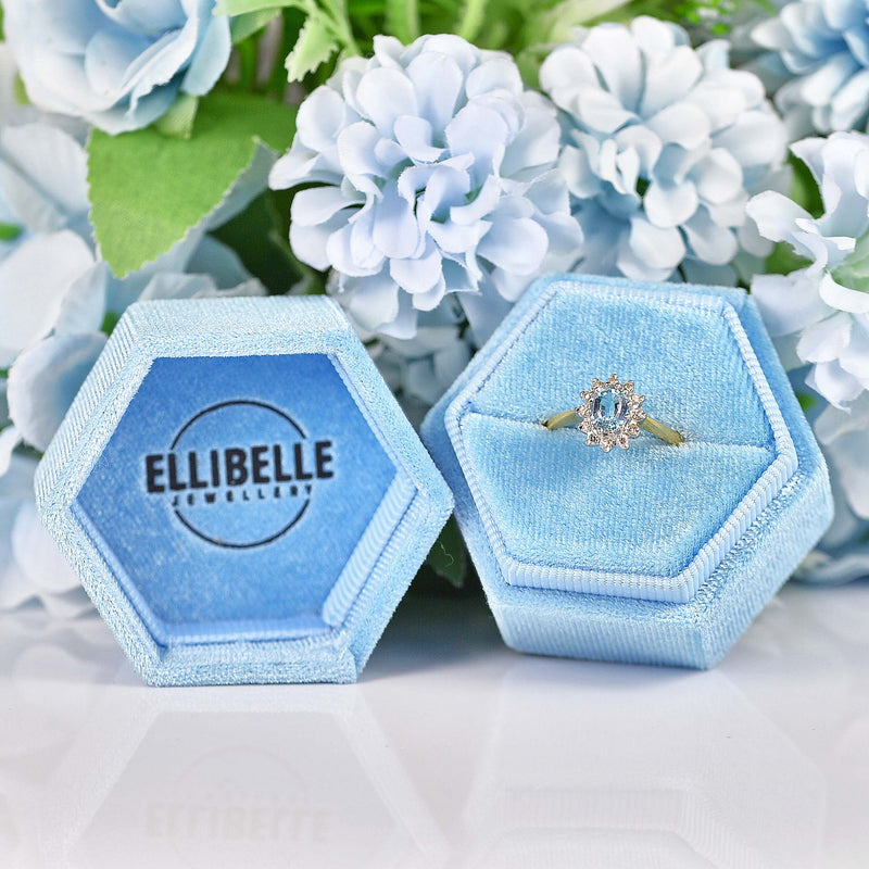 Ellibelle Jewellery Vintage Aquamarine & Diamond 18ct Gold Cluster Ring