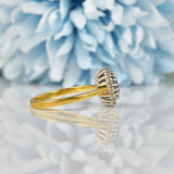 Ellibelle Jewellery VINTAGE AQUAMARINE & DIAMOND 18CT GOLD HALO CLUSTER RING
