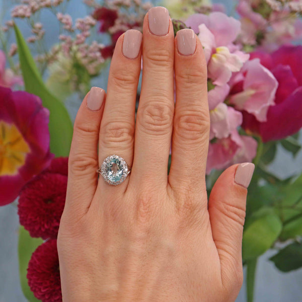 Ellibelle Jewellery Vintage Aquamarine & Diamond 18ct White Gold Cluster Ring