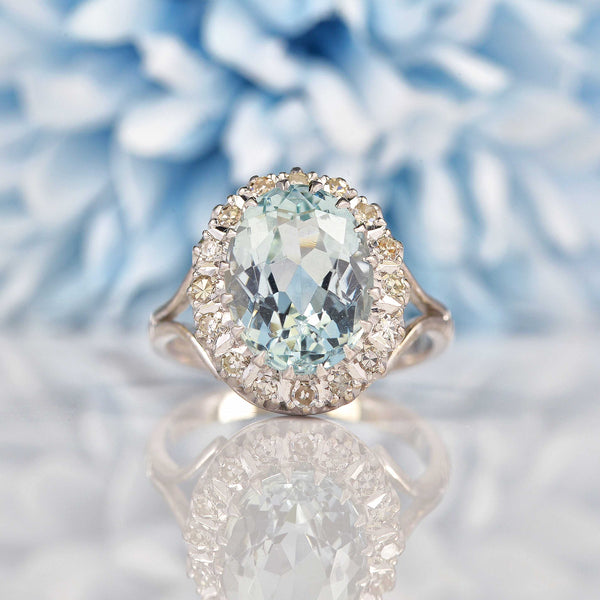 Ellibelle Jewellery Vintage Aquamarine & Diamond 18ct White Gold Cluster Ring
