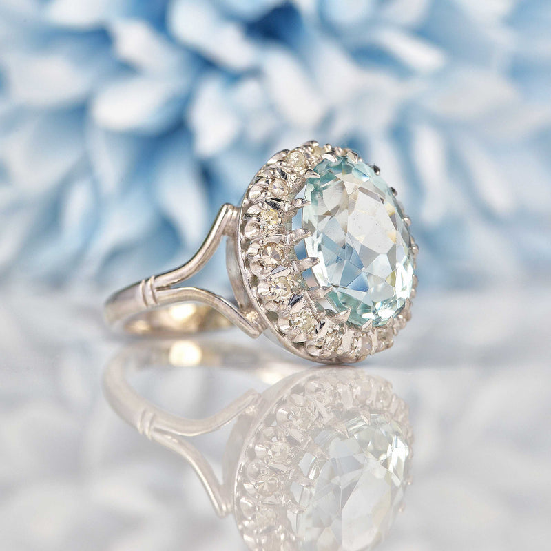 Ellibelle Jewellery Vintage Aquamarine & Diamond 18ct White Gold Cluster Ring