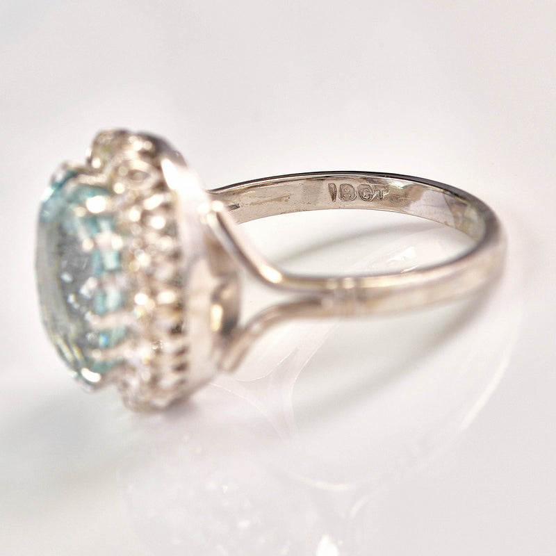 Ellibelle Jewellery Vintage Aquamarine & Diamond 18ct White Gold Cluster Ring