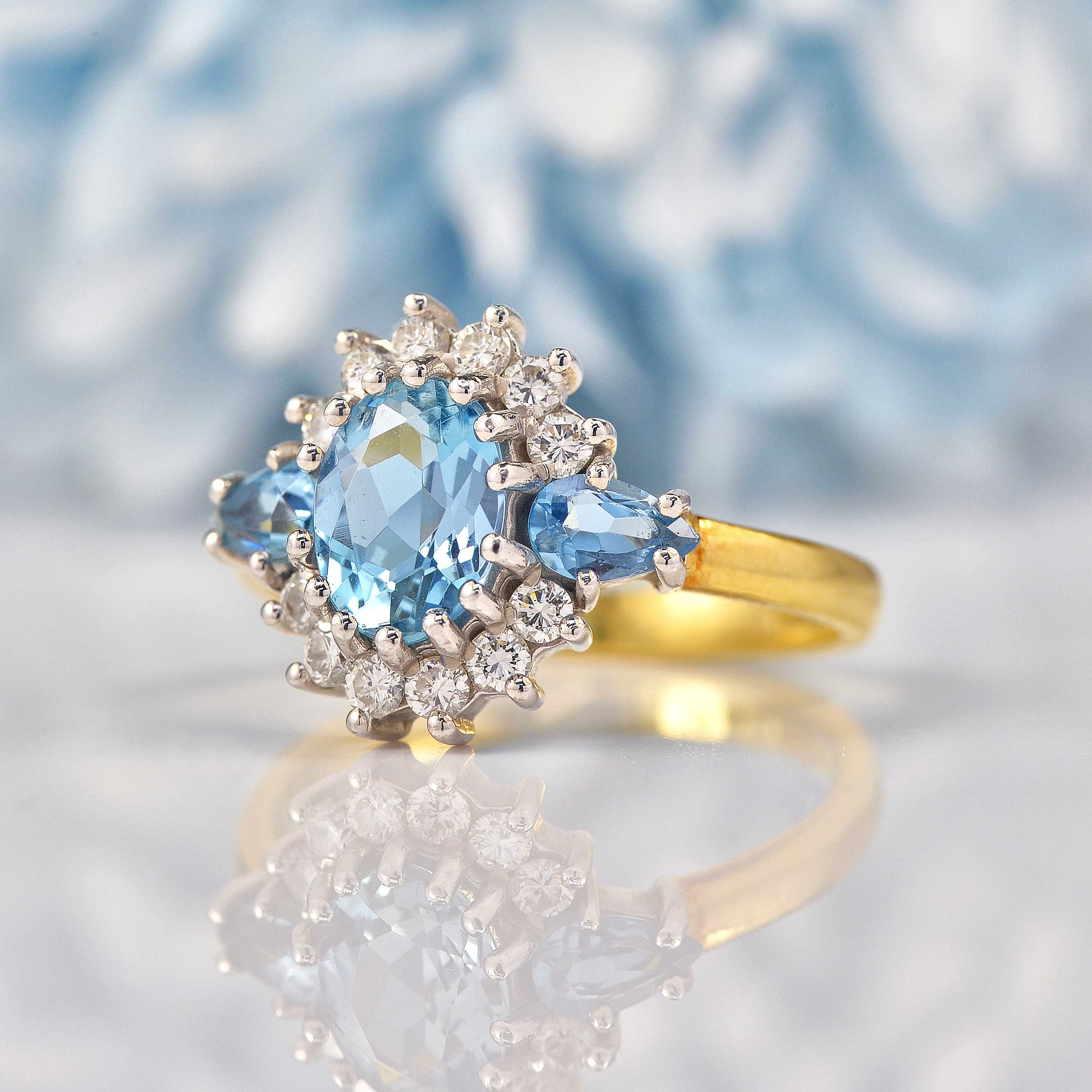 Ellibelle Jewellery Vintage Aquamarine Diamond Cluster Ring by Cropp & Farr