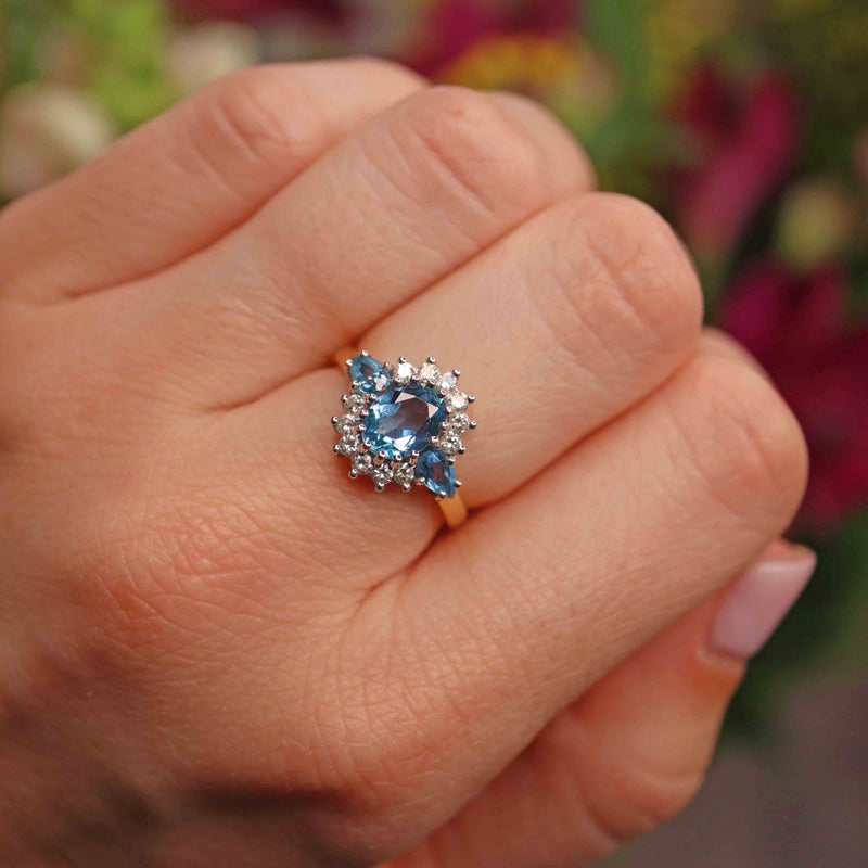 Ellibelle Jewellery Vintage Aquamarine Diamond Cluster Ring by Cropp & Farr