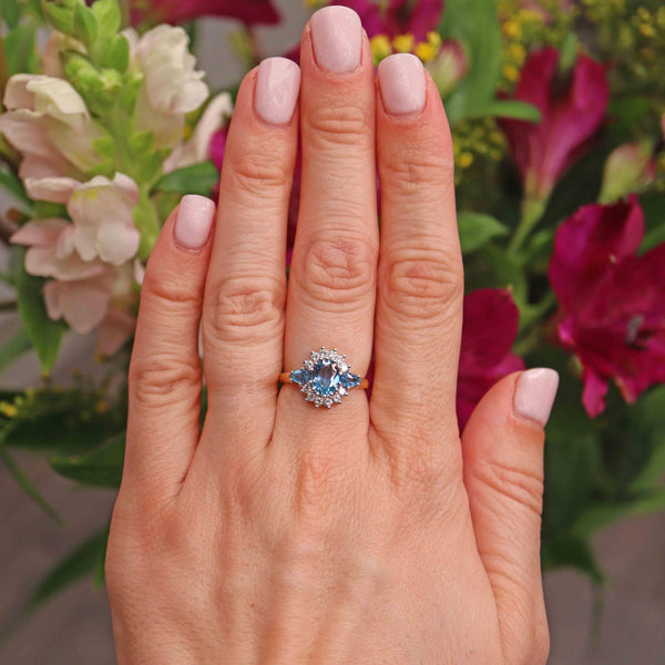 Ellibelle Jewellery Vintage Aquamarine Diamond Cluster Ring by Cropp & Farr