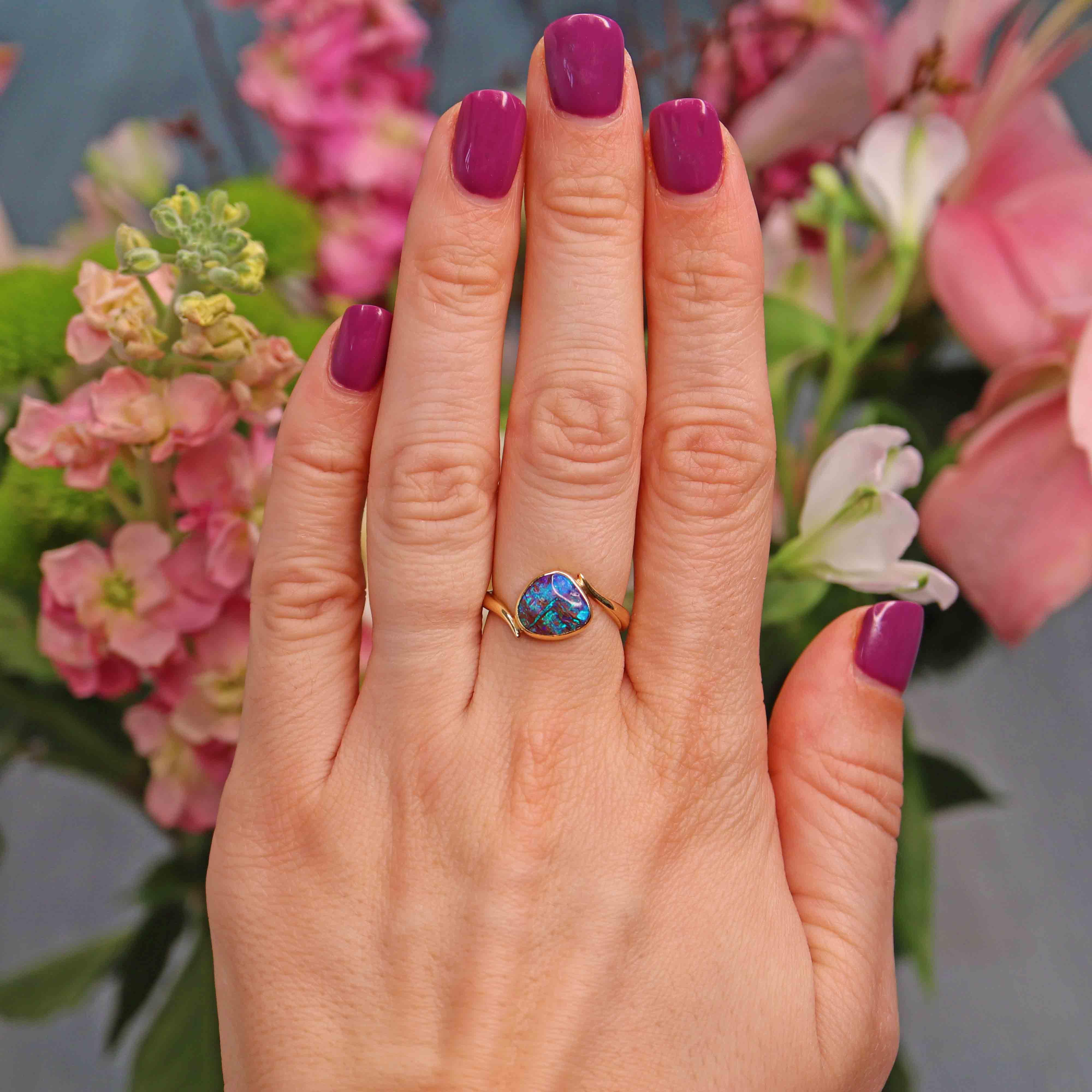 Ellibelle Jewellery Vintage Australian Black Opal 18ct Gold Ring