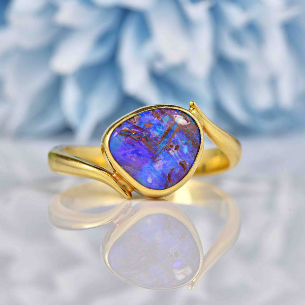 Ellibelle Jewellery Vintage Australian Black Opal 18ct Gold Ring