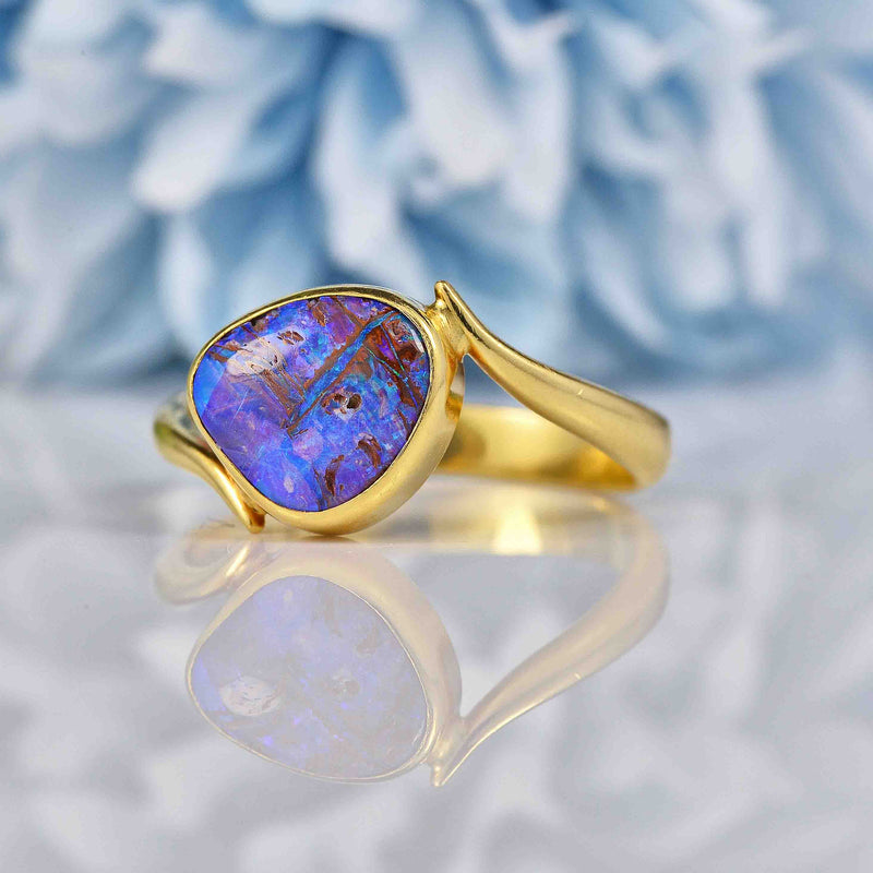 Ellibelle Jewellery Vintage Australian Black Opal 18ct Gold Ring