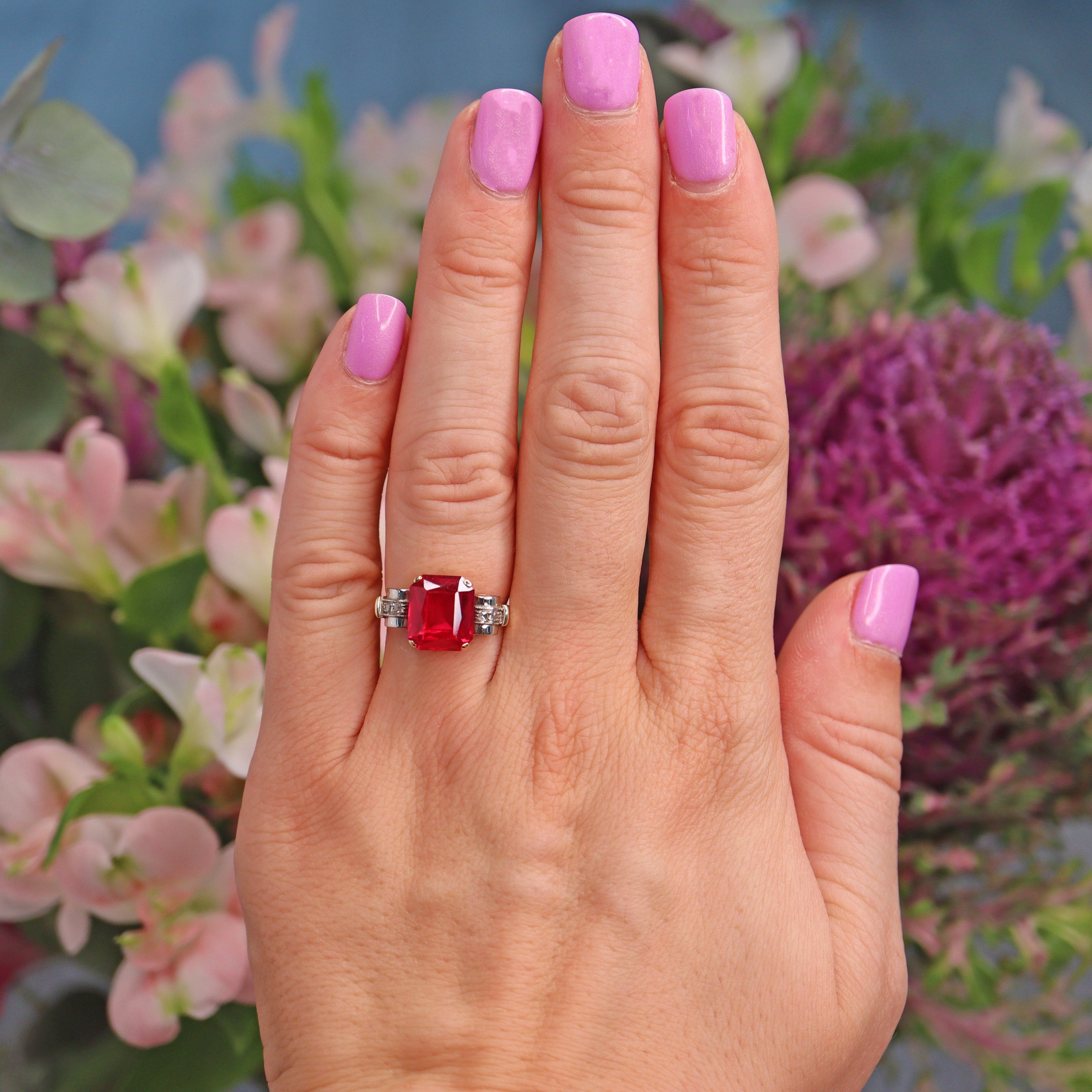 Ellibelle Jewellery Vintage Austrian Synthetic Ruby & Diamond Dress Ring